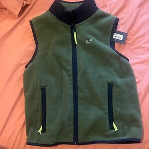 Vineyard Vines Olive Green Fleece Vest with Navy Accents and Yellow Zips